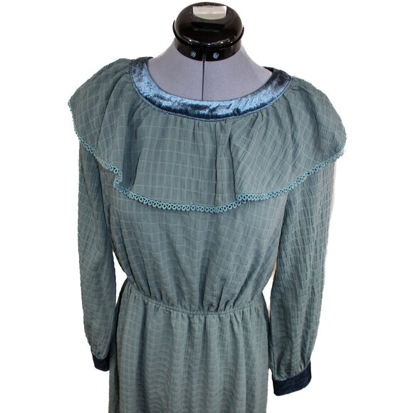 MOON RIVER Anthropologie Medium Sage Green Midi Dress Boho Cottagecore Prairie - Picture 2 of 5